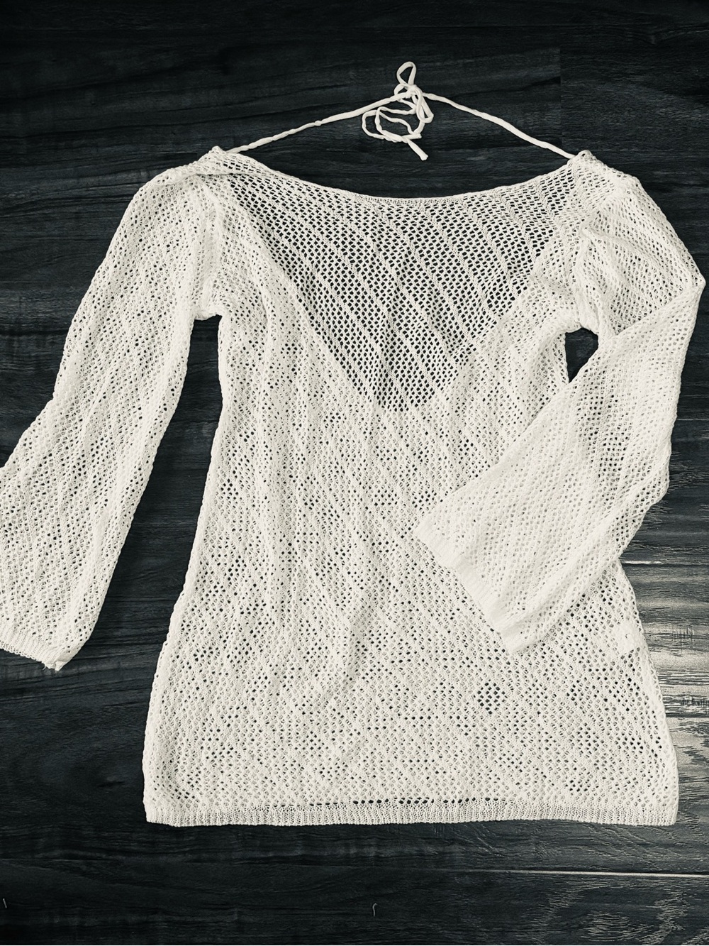 White Knit Swim Cover Up with Tie Back